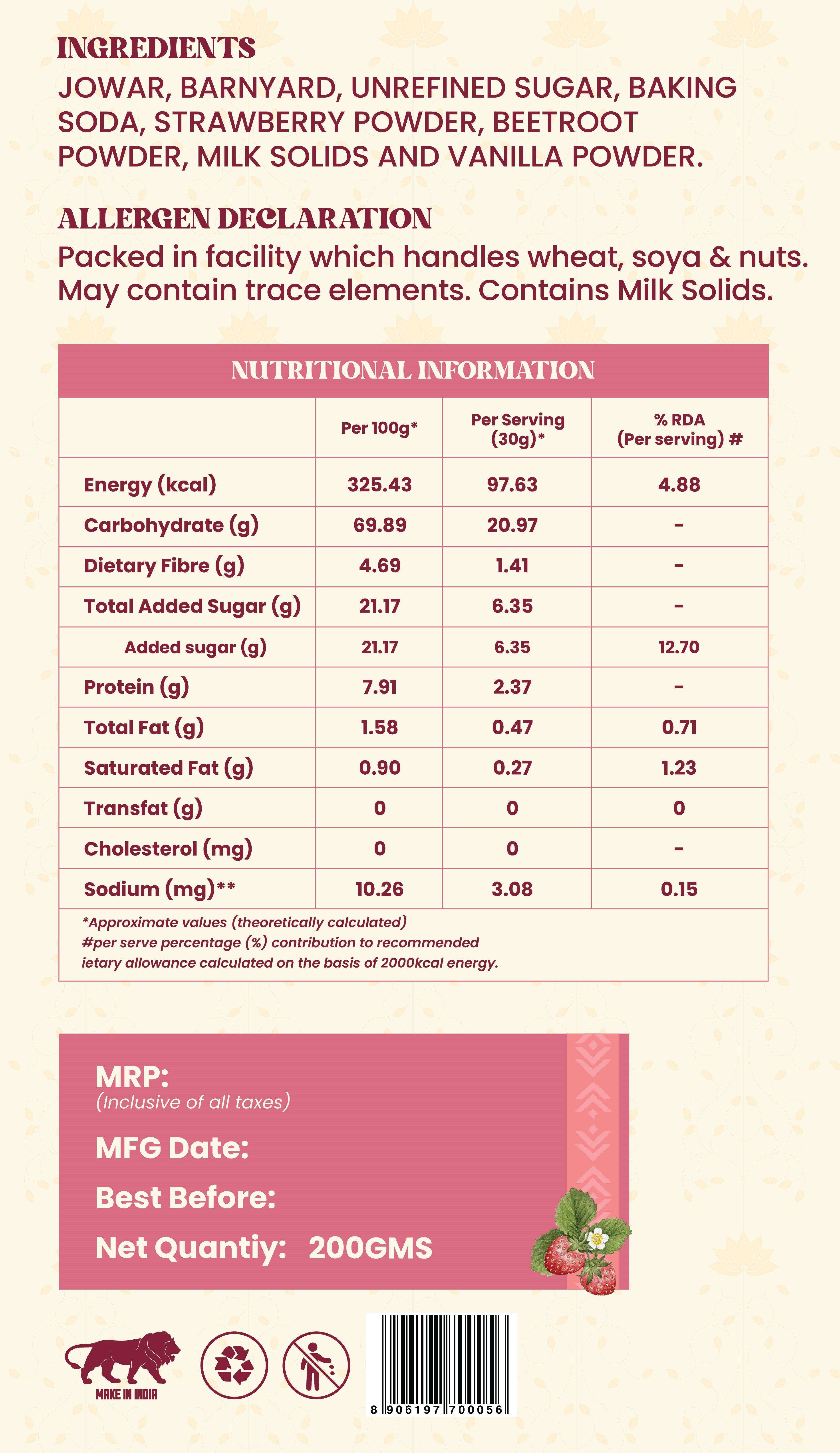 Strawberry Pancake Mix 200g